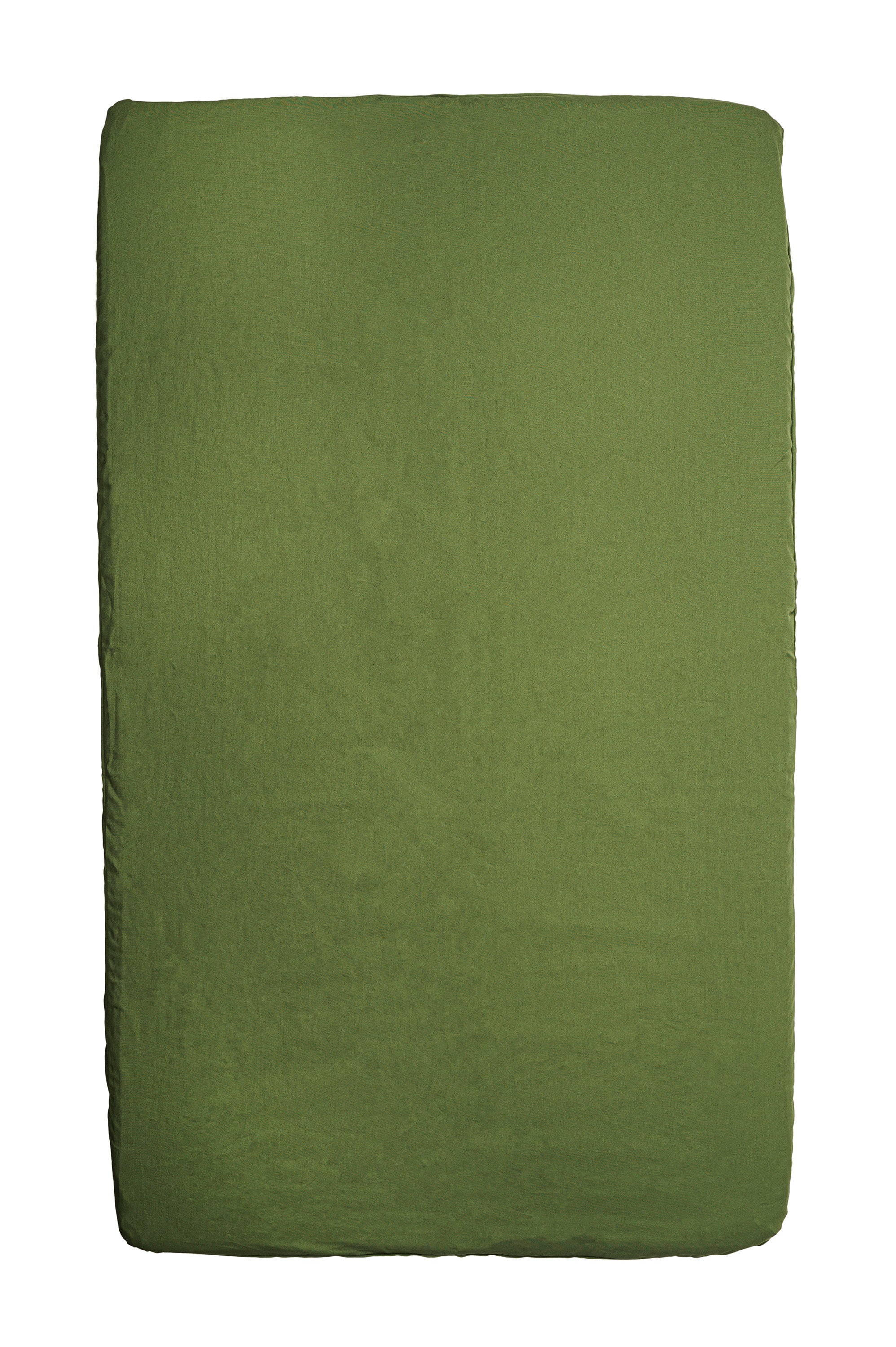 A textured green blanket neatly folded into a rectangle, with a uniform color and subtle fabric detailing, placed against a plain, light background in a DockATot Kind Essential Bassinet - Willow Boughs.